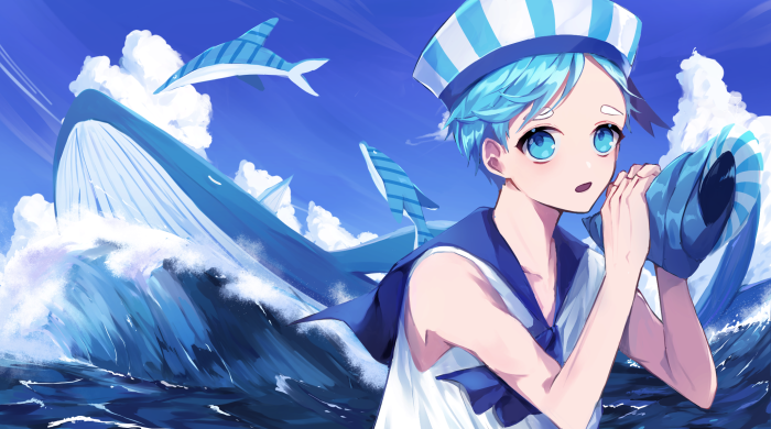 Peppermint Cookie from Cookie Run with whales and dolphins