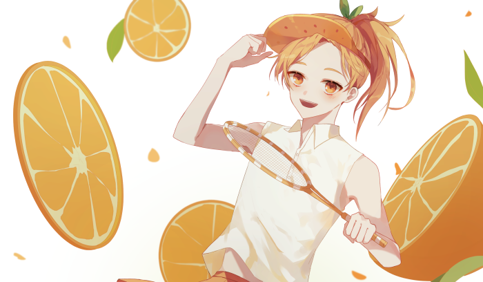 Orange Cookie from Cookie Run with oranges and badminton racket