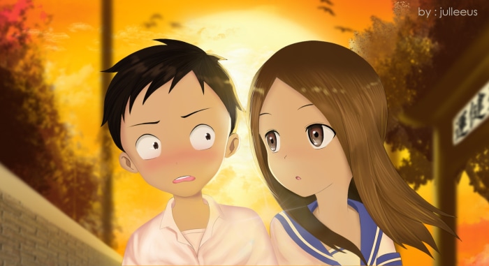 Nishikata and Takagi from Karakai Jouzu No Takagi-san
