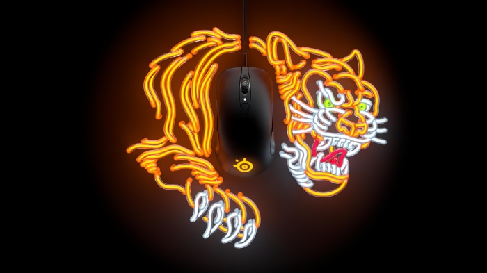 Steelseries mouse with neon tiger art