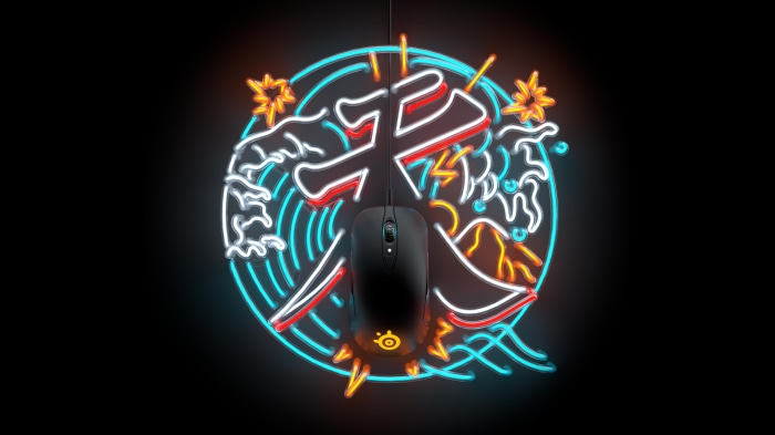 Steelseries 4K gaming mouse with neon wave art