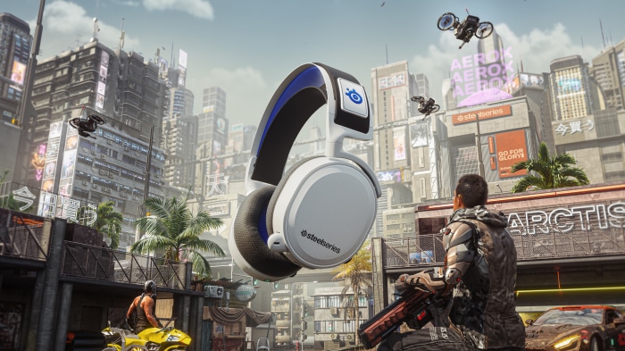 Steelseries Arctis Headset in Futuristic City