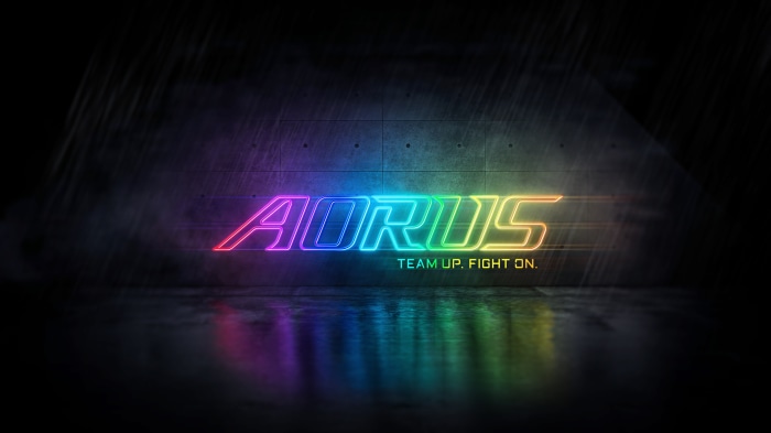 Gigabyte AORUS neon logo with slogan