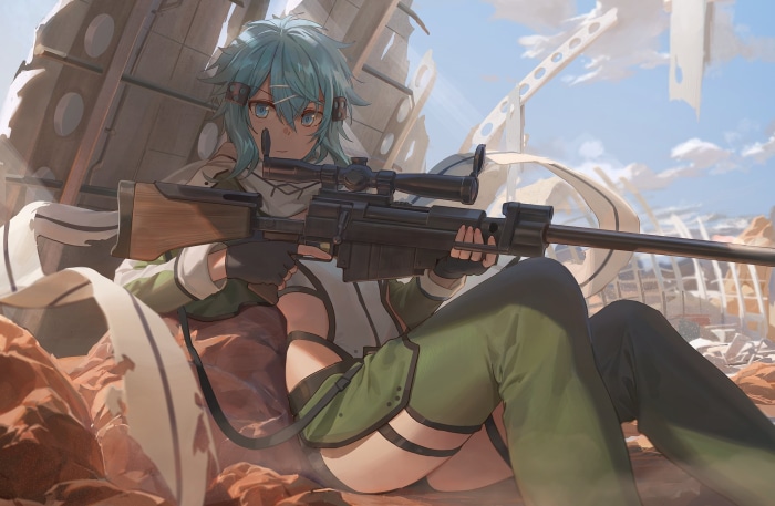 Sinon from Sword Art Online with sniper rifle
