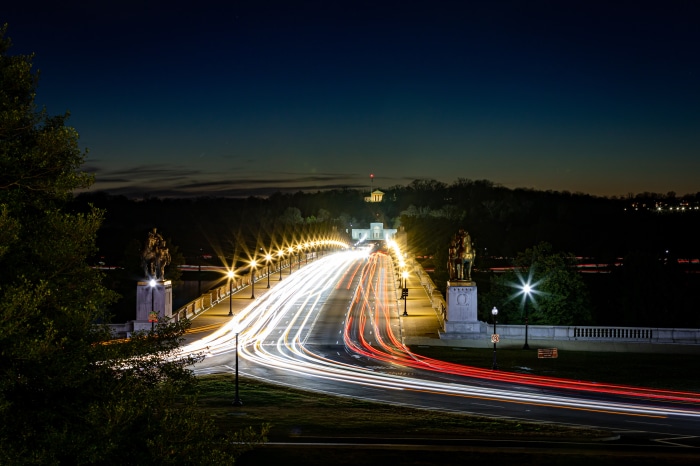Arlington Memorial Bridge at Night with Light Trails