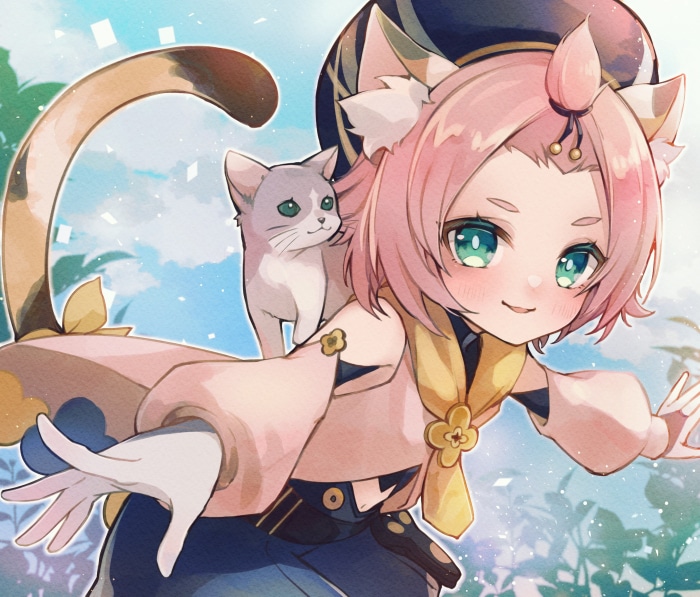 Diona from Genshin Impact with a cat