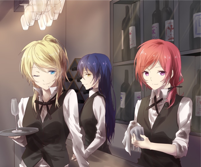 Maki Nishikino, Eri Ayase, and Umi Sonoda from Love Live!