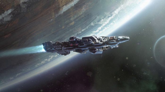 Starfield Spaceship in Space