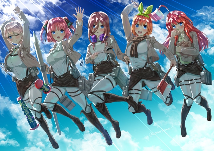 The Quintessential Quintuplets in Attack on Titan Gear
