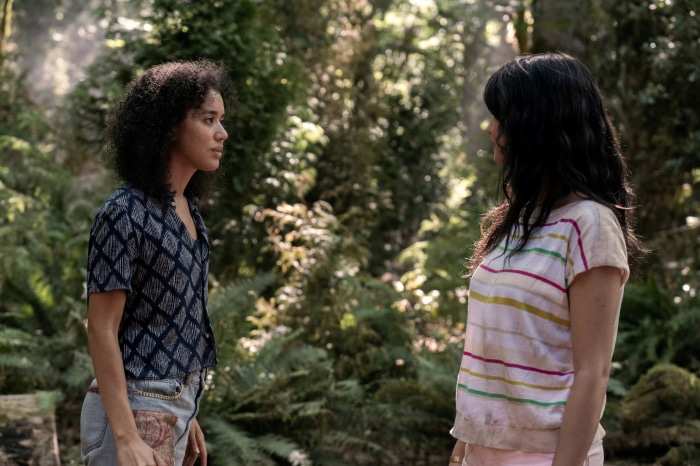 Two women in a forest