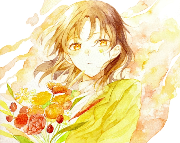 Girl holding a bouquet of flowers