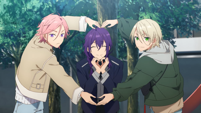 Kohaku Oukawa, Aira Shiratori, and Mayoi Ayase from Ensemble Stars