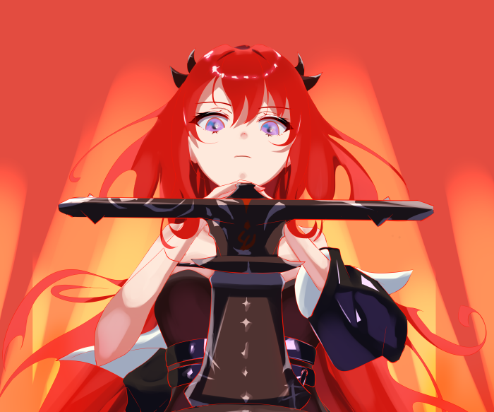 Surtr from Arknights holding a sword