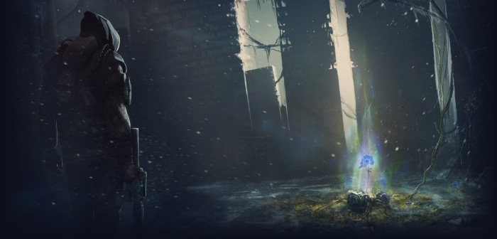 Survarium character with glowing blue flower