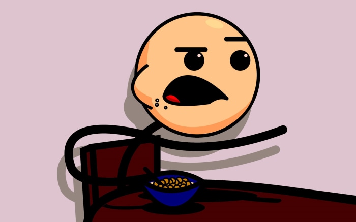 Stick figure eating cereal