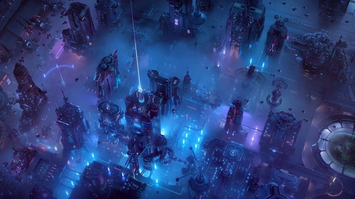 Futuristic cyberpunk city with neon lights