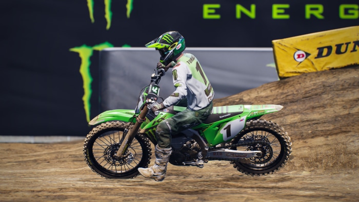 Motocross rider on Kawasaki bike in Monster Energy Supercross 5