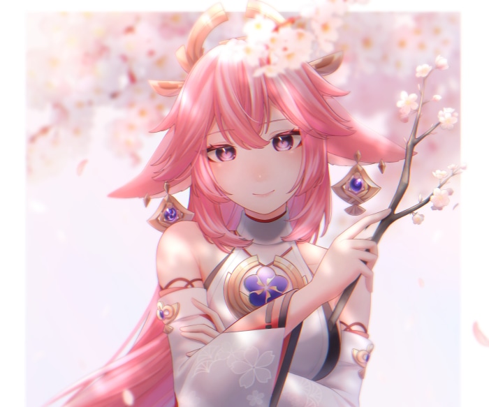 Yae Miko from Genshin Impact with cherry blossoms