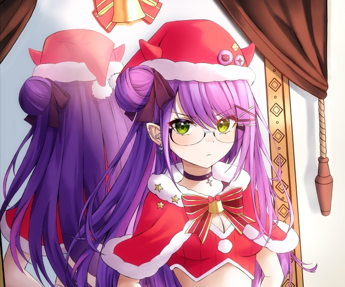 Tokoyami Towa from Hololive wearing a Santa hat
