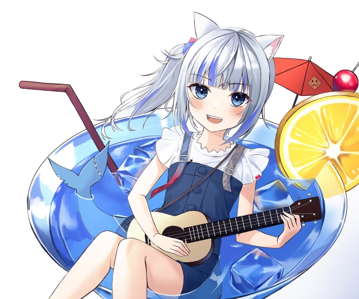 Gawr Gura from Hololive playing a ukulele