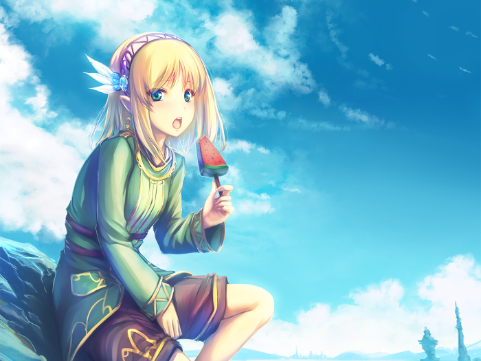 Cayna from In The Land Of Leadale eating a popsicle