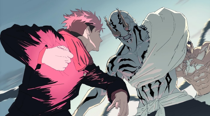 Yuji Itadori and Hanami fighting in Jujutsu Kaisen