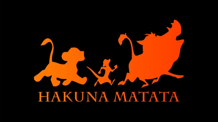 Simba, Timon, and Pumbaa from The Lion King with Hakuna Matata text