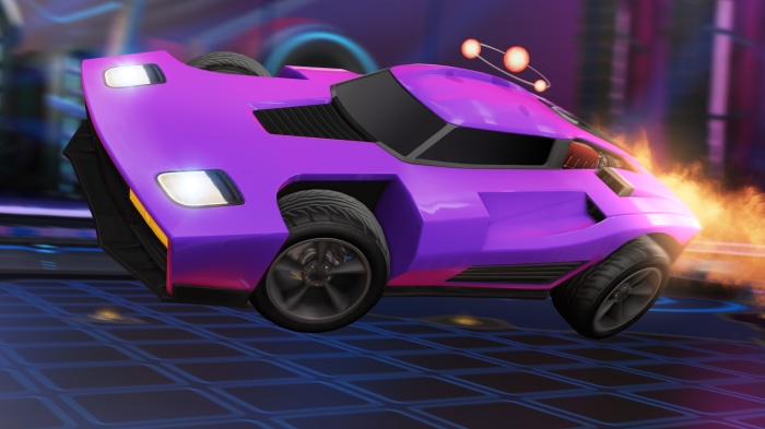 Purple Rocket League car with flames 4K