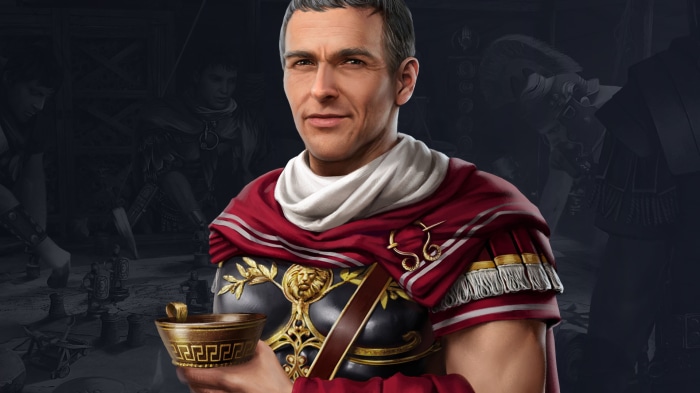 Man in Roman armor holding a bowl