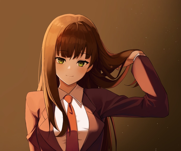 Girl with brown hair wearing a suit