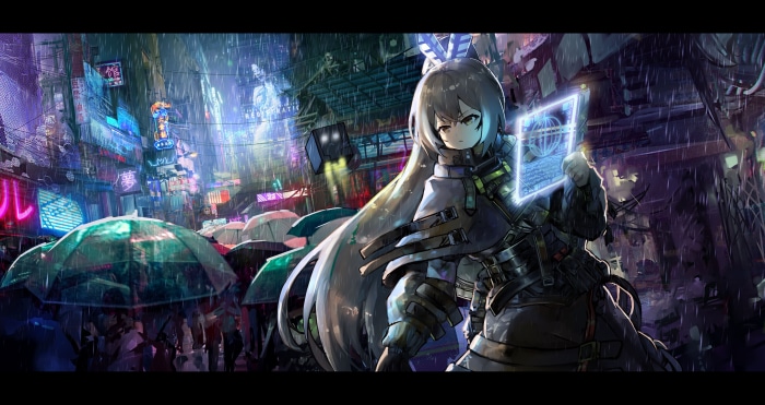 Nanashi Mumei from Hololive in Cyberpunk City 4K