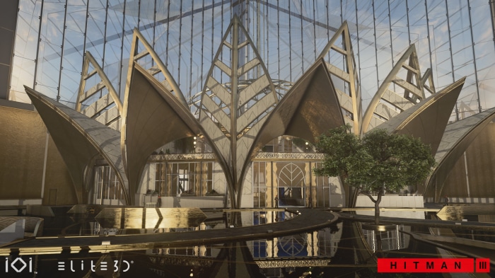 Hitman 3 architectural building with water feature