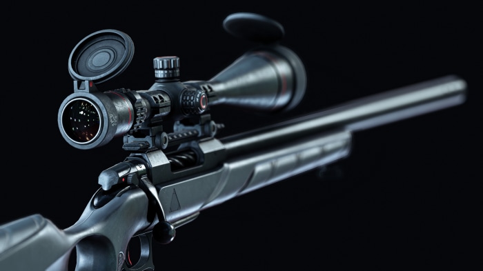 Sniper rifle with scope in 4K
