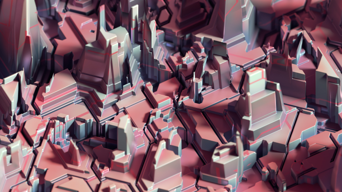 Abstract geometric landscape with pink and blue tones