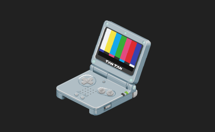 Pixel art Game Boy Advance SP with test pattern