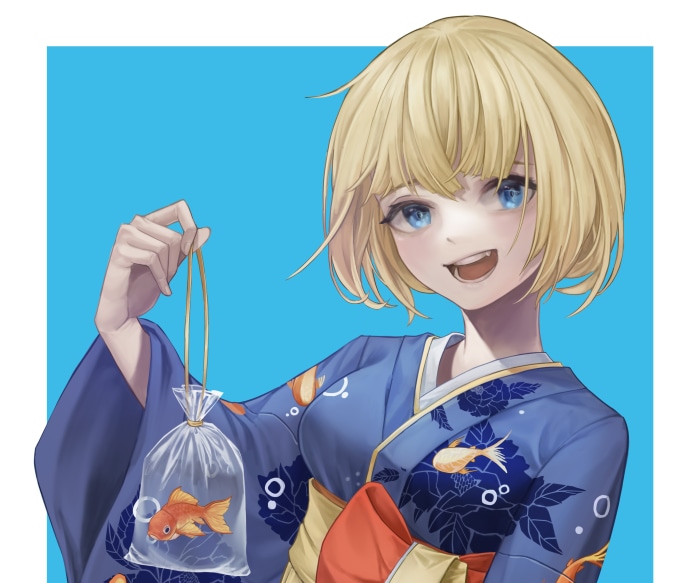 Watson Amelia from Hololive holding a goldfish bag