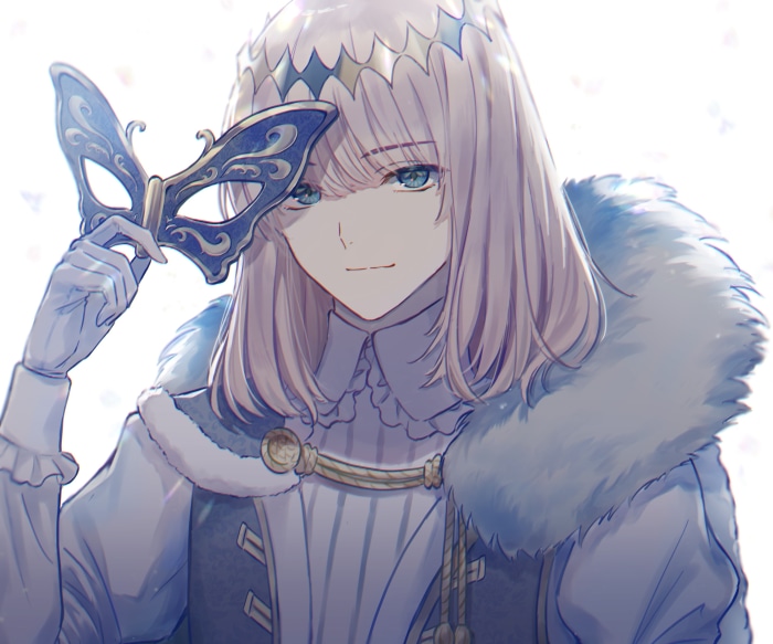 Oberon from Fate/Grand Order holding a mask