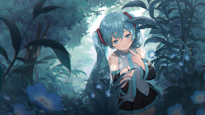 Hatsune Miku in a blue forest
