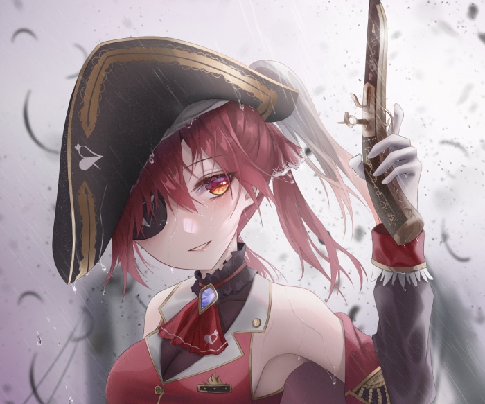 Houshou Marine from Hololive holding a pistol