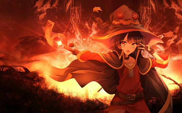 Megumin from KonoSuba casting a spell