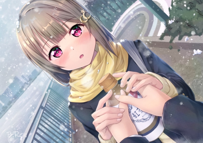 Kasumi Nakasu from Love Live! Nijigasaki High School Idol Club with a drink