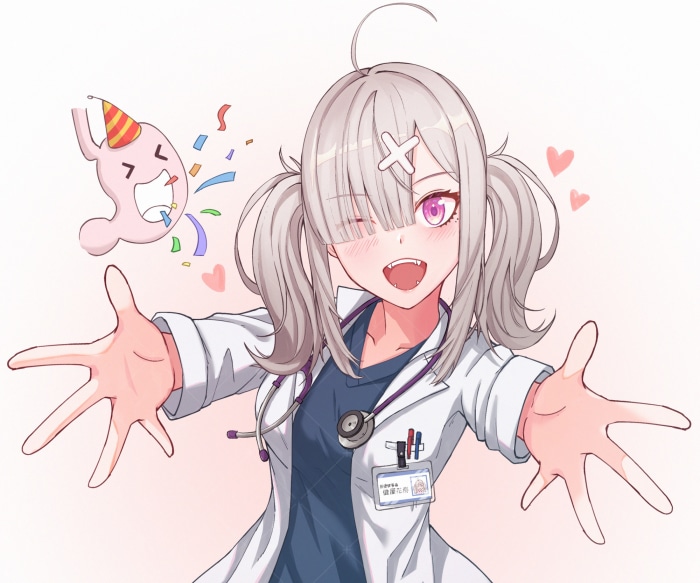 Sukoya Kana from Nijisanji with a stomach character