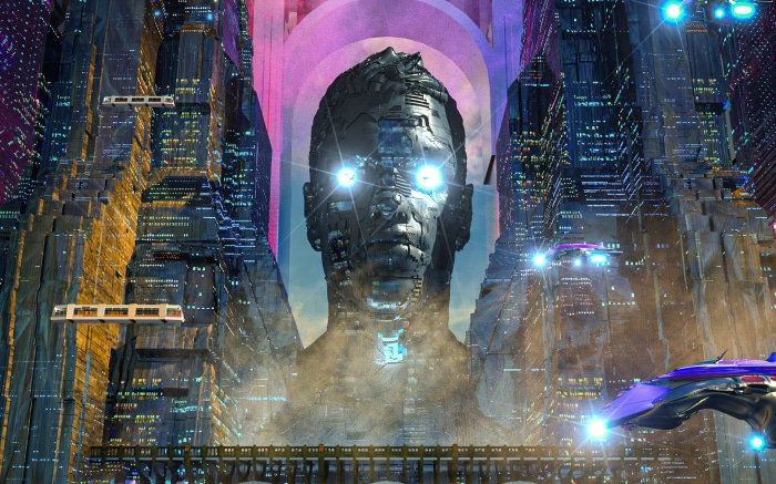 Futuristic Sci-Fi City with Giant Statue