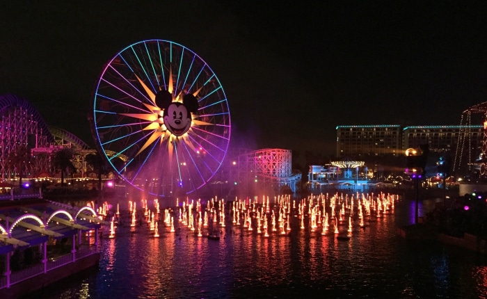 Mickey's Fun Wheel and Fountain Show at Night