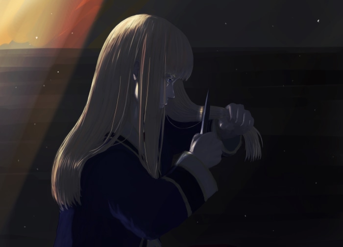 Canute from Vinland Saga cutting hair