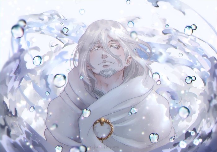 Eskil from Vinland Saga surrounded by water bubbles