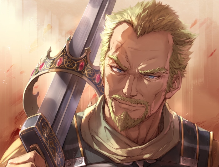 Askeladd from Vinland Saga with a sword and crown
