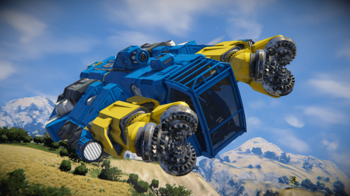 Space Engineers mining vehicle in flight
