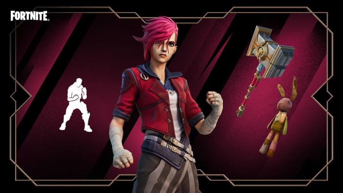 Vi from Fortnite with Hammer and Plush Toy