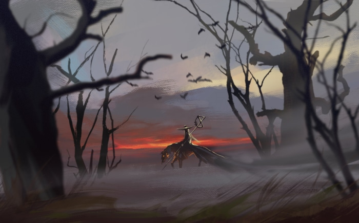 Karthus from League of Legends riding a spectral horse